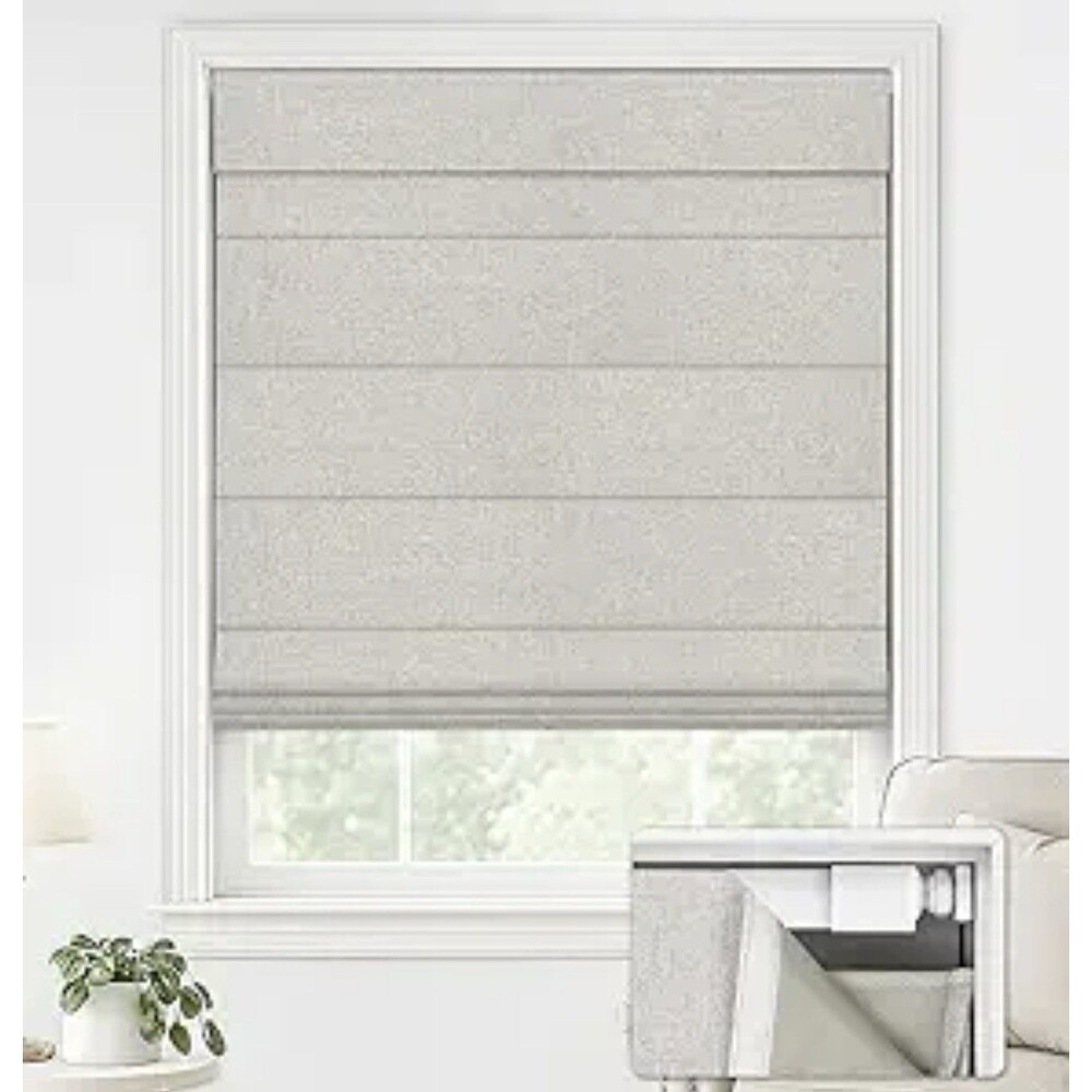 LazBlinds No Drill Cordless Roman Shade — 30”W x 64”H — Linen Beige — New OB